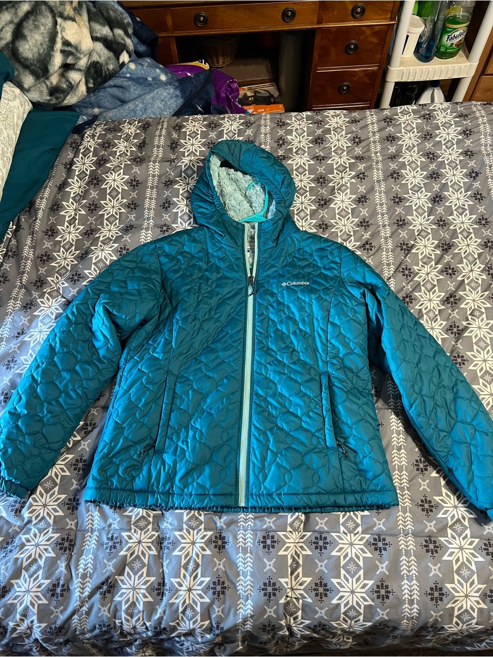 Columbia Teal Quilted Hooded Puffer Jacket